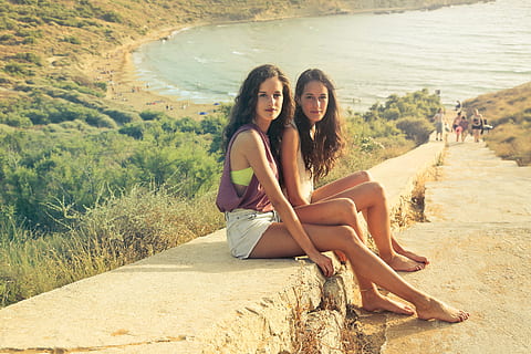 brunette, women, casuals, rock stairway, beach, 25-30 year old, Adult, Face, Posing, Sand, Seashore, Sitting, Smiling, Tropical, Two, Young, day, enjoy, female, friends, friendship, grinning, hair, holidays, leisure, lifestyle, nature, people, relax, relaxation, sea, smile, summer, together, vacation, youth, young adult, young women, portrait, real people, full length, looking at camera, leisure activity, togetherness, land, lifestyles, two people, casual clothing, beautiful woman, outdoors, 2K