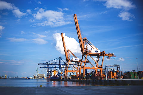 still, items, structures, cranes, dock, pier, steel, creates, unloading, stack, pile, water, ocean, sea, sky, clouds, industrial, trade, industry, machinery, crane - construction machinery, cloud - sky, commercial dock, architecture, shipping, transportation, freight transportation, harbor, business, nature, waterfront, construction industry, container, outdoors, no people, industrial equipment, construction equipment, 4K
