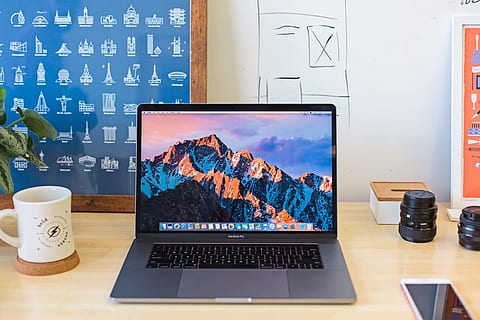 laptop on desk, technology, computer, designer, desk, laptop, macBook, office, poster, tech, work, workspace, wireless technology, connection, communication, computer equipment, no people, indoors, internet, computer monitor, table, wall - building feature, computer network, wood - material, device screen, text, screen, portable information device, nature, keyboard, global communications, 4K