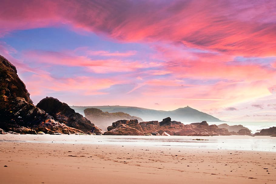 platja, Costa, paisatge, núvols, vespre, illa, cel vermell, vermell, naturalesa, roques, sorra, paisatge marí, vora del mar, Riba, cel, posta de sol, aigua, onades, escenics - natura, núvol - cel, muntanya, tranquil·litat, bellesa a la natura, escena tranquil·la, terra, mar, cap gent, Serra, medi ambient, idíl·lic, a l'aire lliure, 5K