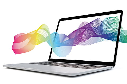 computer, screen, abstract, colors, rainbow, wave, communication, laptop, design, technology, startup, internet, digital, modern, display, monitor, marketing, web, white background, wireless technology, connection, studio shot, no people, computer network, cut out, indoors, still life, keyboard, copy space, equipment, computer equipment, reflection, digital composite, purple, 5K, CC0, public domain, royalty free