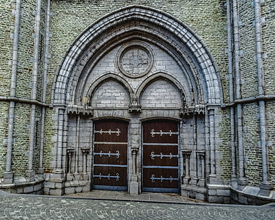 portão, velho, arquitetura, construção, historicamente, porta, pedra, Entrada, medieval, parede, Igreja, gótico, Bruges, Bélgica, estrutura construída, exterior do edifício, ninguém, fechadas, arco, dia, espiritualidade, local de culto, religião, crença, história, o passado, ao ar livre, 4K, CC0, domínio público, royalty free