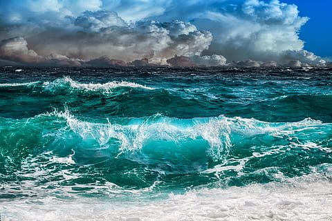 waves, sea, sky, clouds, storm, beach, landscape, marina, pacific, water, beauty in nature, cloud - sky, wave, scenics - nature, motion, nature, no people, power in nature, power, day, non-urban scene, waterfront, outdoors, aquatic sport, sport, blue, turquoise colored, breaking, 5K, CC0, public domain, royalty free