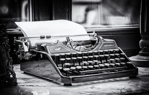 typewriter, write, tap, keys, paper, clamping, type, vintage, retro, old, writer, machine, nostalgia, classic, black white, office, office appliance, dusty, writing implement, journalist, technology, retro styled, table, focus on foreground, no people, indoors, close-up, antique, machinery, still life, connection, analog, day, communication, obsolete, glass - material, equipment, 5K, CC0, public domain, royalty free