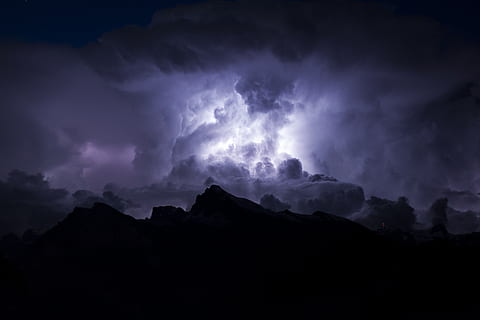 sky, dark, clouds, cloudy, rain, storm, lightning, cloud - sky, beauty in nature, scenics - nature, mountain, no people, thunderstorm, nature, night, power in nature, silhouette, dramatic sky, power, warning sign, environment, tranquil scene, ominous, mountain peak, 2K, CC0, public domain, royalty free