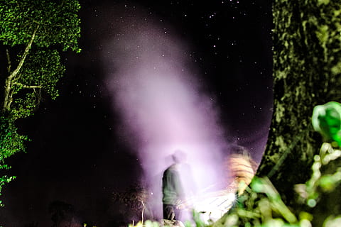 sort fisk, udendørs, natur, ild, lys, flare, vegetation, plante, røg, menneskemængde, flamme, nat, jord, belysning, bjerg, træ, Skov, vand, astronomi, univers, stjerne - rum, bevægelse, plads, belyst, lang eksponering, skønhed i naturen, mennesker, grøn farve, lilla, scenics - natur, røg - fysisk struktur, begivenhed, arkitektur, magt i naturen, 5K, CC0, offentligt domæne, royaltyfrie