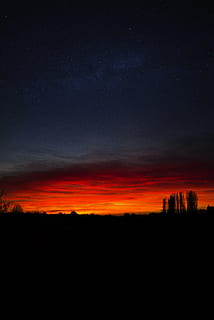 Tyskland, Mainz, træer, skyer, romantisk, solnedgang, episk, daggry, stjerner, landskab, himmel, scenics - natur, skønhed i naturen, silhuet, nat, rolig scene, ro, stjerne - rum, orange farve, miljø, natur, ingen mennesker, astronomi, plads, sky - himmel, mørk, træ, idyllisk, udendørs, 5K, CC0, offentligt domæne, royaltyfrie