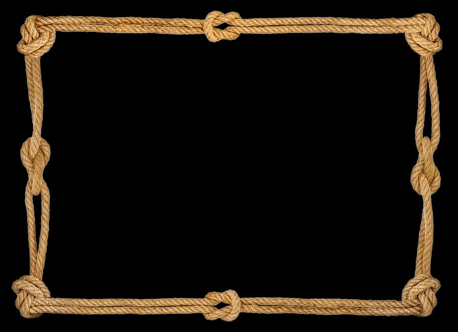 Rahmen, Rahmung, Seil, Objekt, Knoten, kopieren sie platz, keine Leute, Hintergründe, Holz - Material, Muster, ausgeschnitten, texturiert, leeren, braun, Stärke, Nahansicht, drinnen, alt, Mann gemacht, Studioaufnahme, Metall, Menschen gemacht Objekt, Kunst und Handwerk, schwarzer Hintergrund, leer, 1080P