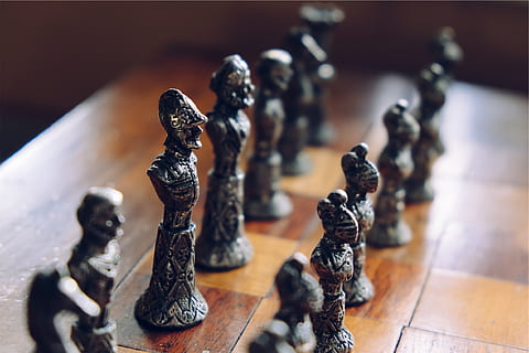 chess, game, fun, chess piece, board game, leisure games, chess board, no people, strategy, indoors, representation, relaxation, focus on foreground, wood - material, high angle view, black color, table, close-up, animal representation, flooring, still life, pawn - chess piece, knight - chess piece, 1080P, CC0, public domain, royalty free