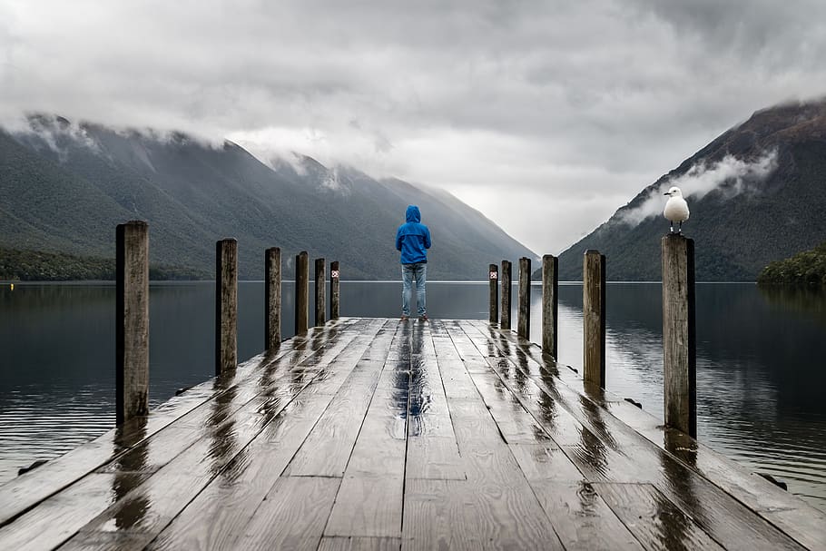 persona, de peu, marró, fusta, moll, animal, núvols, ennuvolat, fred, alba, boira, gavina, fons de pantalla hd, paisatge, home, humor, muntanyes, naturalesa, fotografia de natura, pluja, dia plujós, posta de sol, aigua, temps, humit, cel, escenics - natura, muntanya, núvol - cel, bellesa a la natura, una persona, material de fusta, escena tranquil·la, vista del darrere, activitat d'oci, persones reals, tranquil·litat, llac, estils de vida, Serra, a l'aire lliure, publicació, post de fusta, 5K