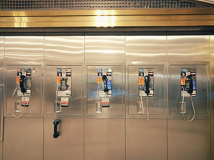 five payphone view, united states, new york, grand central terminal, technology, communication, connection, telephone, indoors, side by side, no people, pay phone, transparent, modern, telecommunications equipment, reflection, nostalgia, glass - material, number, retro styled, convenience, window, 4K, CC0, public domain, royalty free