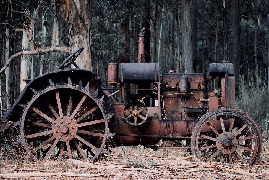hjul, maskine, rust, køretøj, motor, tog, transportmidler, traktor, stål, abstrakt, Verdenskrig, diesel, årgang, gammel, gård, rusten, kunst, damp maskine, træ, forladt, jord, dag, plante, natur, forældet, Mark, ingen mennesker, transportform, beskadiget, kørt ned, udendørs, træstamme, land køretøj, forringelse, vognhjul, ødelagt, 5K