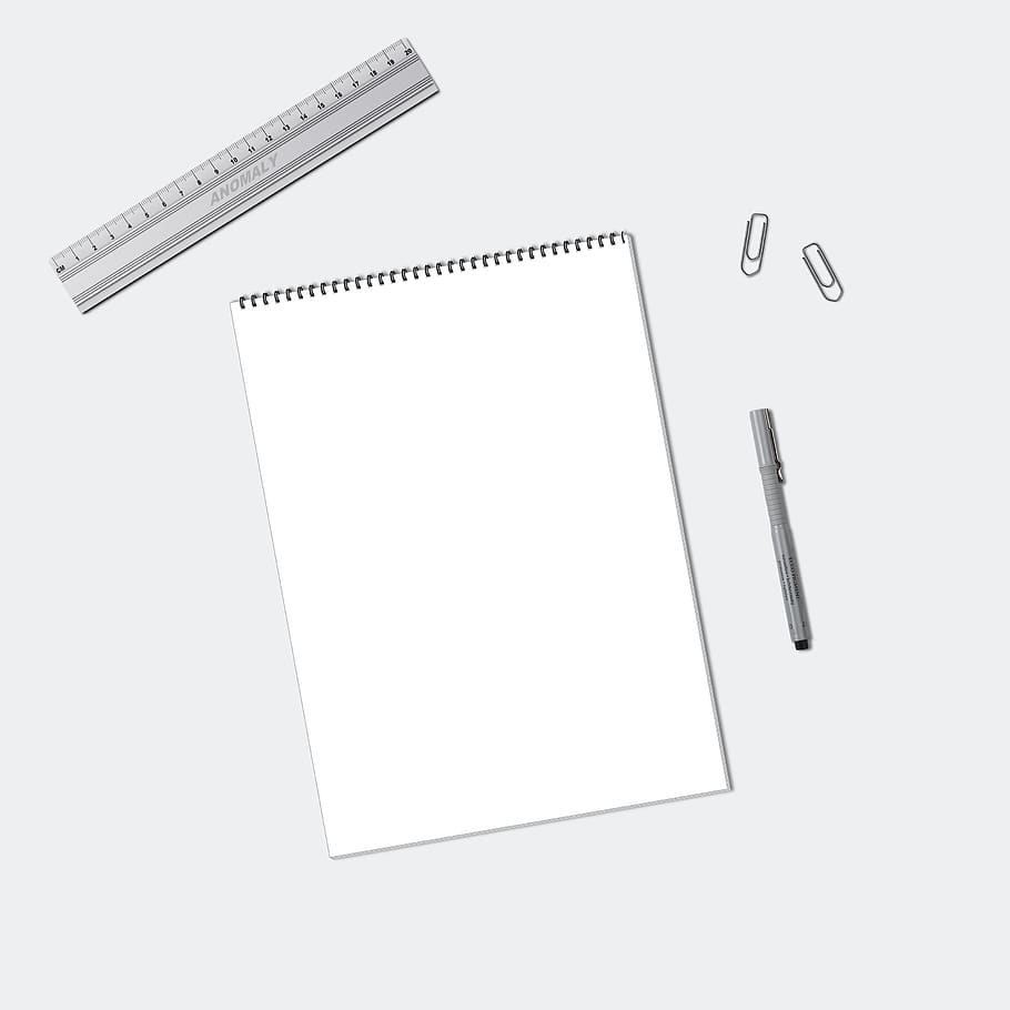 e-handel, mockup, notesbog, blank, papir, flatlay, markedsføring, forretning, lineal, Papirklip, ark, skrivebord, bord, hvidt ark, portefølje, markør, tegning, maleri, layout, pen, digital kunst, digital, plakat, billede, design, kopiere plads, indendørs, studio skud, ingen mennesker, høj vinkel visning, stilleben, hvid baggrund, blyant, planlægning, skåret ud, hvid farve, note pad, tæt på, Kontorforsyning, skriveinstrument, påmindelse, 2K