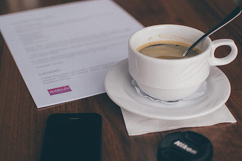 coffee, espresso, iphone, mobile, desk, table, papers, business, notes, working, office, food and drink, drink, cup, coffee - drink, mug, coffee cup, refreshment, paper, indoors, spoon, crockery, no people, high angle view, saucer, eating utensil, kitchen utensil, communication, close-up, glass, 4K, CC0, public domain, royalty free