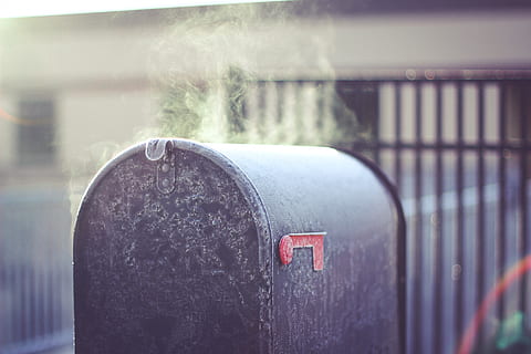 mailbox, steam, train, transportation, mode of transportation, no people, train - vehicle, day, rail transportation, architecture, focus on foreground, public transportation, land vehicle, built structure, communication, steam train, close-up, outdoors, red, building exterior, nature, 5K, CC0, public domain, royalty free