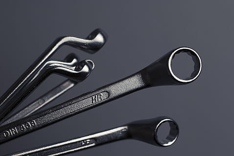 wrench, tools, objects, metal, work tool, studio shot, equipment, indoors, close-up, tool, hand tool, single object, steel, alloy, no people, silver colored, still life, blade, sharp, industry, group of objects, cut out, spanner, 4K, CC0, public domain, royalty free