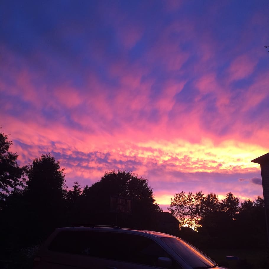 himmel, træ, natur, bil, motor køretøj, solnedgang, transportform, sky - himmel, transportmidler, plante, land køretøj, silhuet, orange farve, ingen mennesker, skønhed i naturen, scenics - natur, vej, rejse, skumring, udendørs, tur, bil synspunkt, 720P