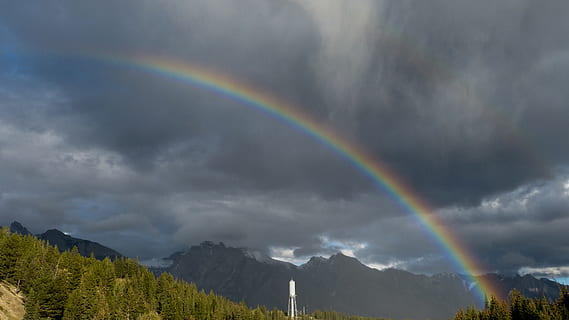 Canada, Canmore, frumusețe în natură, scenice - natura, curcubeu, nor - cer, copac, cer, idilic, plantă, multi colorate, o scenă liniștită, natură, scenă non-urbană, Munte, liniște, nici o persoana, curcubeu dublu, zi, mediu inconjurator, vedere unghiulară joasă, în aer liber, ploaie, 4K, CC0, domeniu public, fără drepturi de autor
