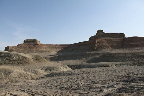 desert, drought, desolate, sky, beauty in nature, environment, nature, scenics - nature, clear sky, tranquility, land, tranquil scene, landscape, rock, non-urban scene, rock formation, rock - object, day, no people, solid, physical geography, geology, copy space, outdoors, climate, arid climate, 4K, CC0, public domain, royalty free
