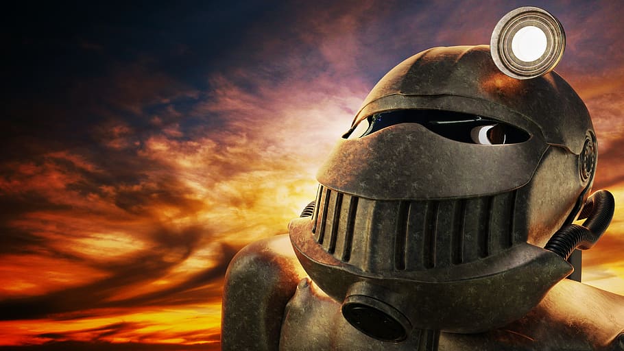 Fantasie, Scifi, Endzeit, Klimawandel, Katastrophe, Helm, Soldat, Rüstung, 3d, Mixer, Schutz, Sicherheit, Kopfbedeckungen, Waffe, Himmel, Metall, Militär-, Konflikt, Warnschild, Zeichen, keine Leute, Kampf, Natur, Arbeitsschutzkleidung, Sportausrüstung, Sonnenuntergang, Nahansicht, Kommunikation, Schlacht, Aggression, 4K