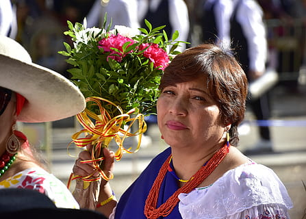 folklore, devotion, flowers, pillar, saragossa, celebration, event, headshot, portrait, real people, adult, women, lifestyles, incidental people, clothing, leisure activity, focus on foreground, females, people, hat, flowering plant, nature, plant, flower, mature adult, hairstyle, 4K, CC0, public domain, royalty free