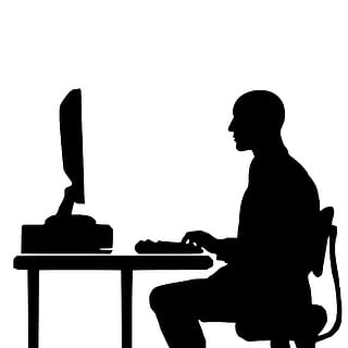 programmer, typing, silhouette, computer, people, working, internet, technology, engineer, software, geek, office, adult, coding, professional, modern, keyboard, monitor, male, sitting, indoor, developer, occupation, nerd, job, one person, men, indoors, white background, studio shot, side view, cut out, holding, real people, three quarter length, copy space, business, seat, lifestyles, 1080P, CC0, public domain, royalty free