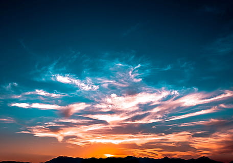 cielo, nuvole, tramonto, cielo nuvole, blu, nuvole di cielo, nuvole di cielo blu, natura, nuvoloso, bianca, offuscato, giorno, orizzonte, silhouette, paesaggio, panoramico, tempo metereologico, scena, all'aperto, dom, nuvola - cielo, bellezza nella natura, scenics - natura, la tranquillità, scena tranquilla, Inquadratura dal basso, nessuno, sfondi, cielo drammatico, idilliaco, luce del sole, Cloudscape, ambiente, crepuscolo, colore arancione, astratto, luminosa, meteorologia, 5K, CC0, dominio pubblico, privo di copyright