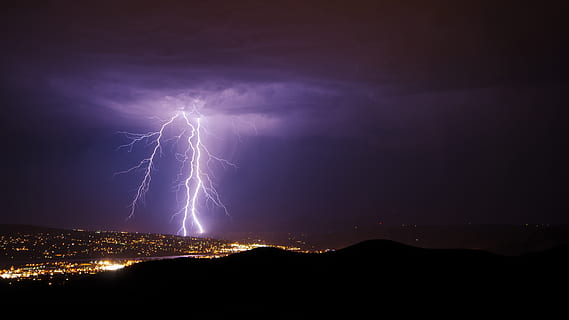 lightnings, bolt, dark, evening, lightning, long-exposure, sky, power in nature, storm, power, cloud - sky, thunderstorm, night, beauty in nature, sign, warning sign, illuminated, communication, nature, forked lightning, environment, mountain, no people, dramatic sky, outdoors, purple, extreme weather, 4K, CC0, public domain, royalty free
