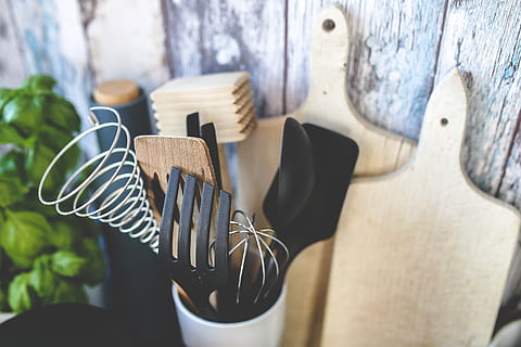 kitchenware, kitchen utensils, kitchen utensil, wood - material, no people, close-up, household equipment, eating utensil, still life, indoors, spoon, selective focus, work tool, fork, cooking utensil, wire whisk, spatula, string instrument, table, day, nature, large group of objects, 5K, CC0, public domain, royalty free