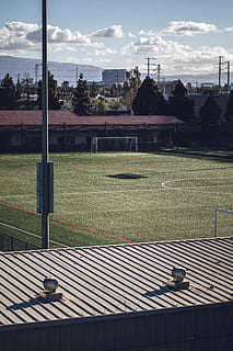 fodboldbane, Mark, bygning, sport, holdsport, hold, arena, stadion, fodbold, løbebane, baseball, softball, baseball bane, tennisbane, rækværk, arkitektur, dome, gulve, basketball bane, græs, plante, bygget struktur, sky - himmel, bygning udvendig, himmel, dag, grøn farve, natur, ingen mennesker, udendørs, jord, træ, spillerum, 5K, CC0, offentligt domæne, royaltyfrie