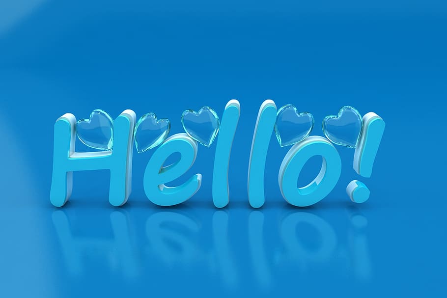 Text en 3D, Hola, lletres, blau, fons blau, text, fons de colors, tir de l'estudi, comunicació, cap gent, a l'interior, Color blanc, guió occidental, lletra majúscula, carta, tallar, primer pla, còpia espai, educació, natura morta, fons, celebració, alfabet, missatge, 2K