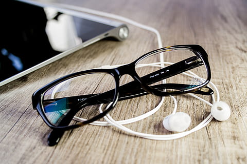 close-up, eyeglasses, table, accessory, casual, cozy, equipment, eyesight, eyewear, fashion, headphones, hobby, leisure, lens, light, listen, man, modern, music, office, optics, reading glasses, summer, tablet, technology, wear, wooden table top, workplace, glasses, personal accessory, wood - material, no people, indoors, glass - material, still life, transparent, focus on foreground, selective focus, security, wood, protection, 2K, CC0, public domain, royalty free