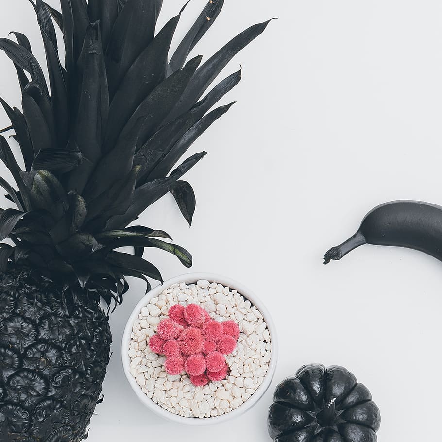 pinya negra, planta, fruita, menjar, pinya, Londres, Canadà, fotografia de scott webb, plàtan, carbassa, cactus, roques, jardinera, nabiu, bronze, gerds, vegetals, nou, flor, a l'interior, menjar i beguda, frescor, alimentació saludable, benestar, natura morta, fons blanc, cap gent, naturalesa, fruita tropical, taula, part de la planta, full, planta en test, planta amb flors, primer pla, 2K