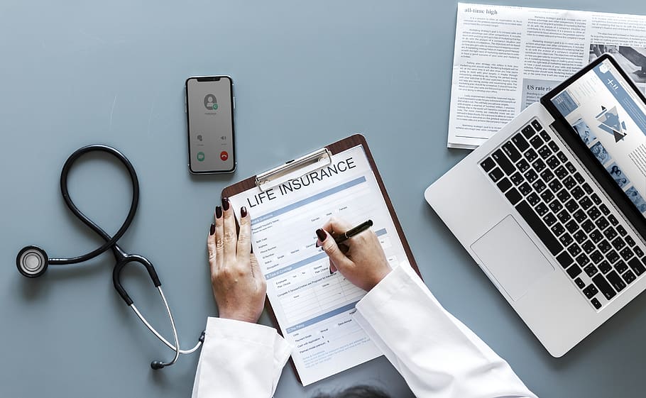 person, holding, pen, life insurance paper, beside, macbook, pro, device, digital device, doctor, document, equipment, flat lay, flatlay, hands, healthcare, information, laptop, newspaper, office, screen, stethoscope, technology, wireless technology, communication, computer, connection, adult, medical supplies, one person, business, human hand, healthcare and medicine, hand, indoors, medical instrument, occupation, human body part, using laptop, keyboard, 4K