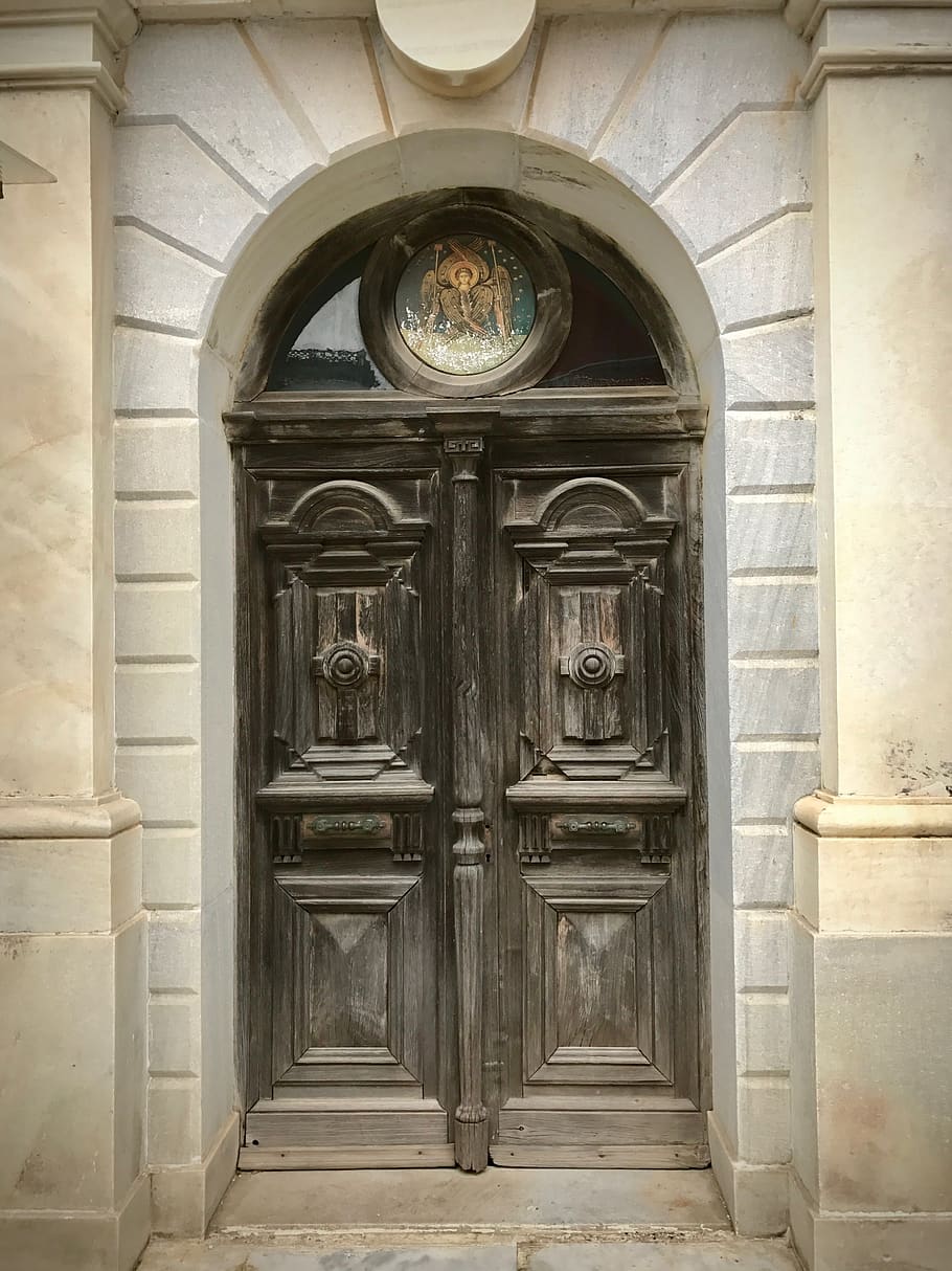 Grècia, muntar athos, entrada, porta, tancat, arquitectura, estructura construïda, edifici, exterior de l'edifici, seguretat, dia, cap gent, material de fusta, protecció, arc, a l'aire lliure, el passat, art i artesania, artesania, història, vell, 4K