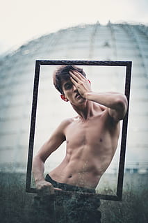 man, standing, modeling, pose, body, frame, model, person, shirtless, one person, young adult, real people, leisure activity, lifestyles, beauty, front view, three quarter length, day, portrait, beautiful woman, nature, water, focus on foreground, clothing, adult, 4K, CC0, public domain, royalty free