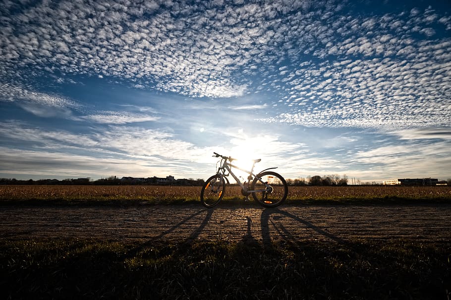 naturalesa, sol, núvols, blau, paisatge, cel, humor, abendstimmung, atmosfèric, llum, escènic, atmosfera, raig de sol, arbre, posta de sol, vespre, raigs, impressionant, místic, temps, bicicleta, fora, esport, fons, camp, terra, transport, agricultura, núvol - cel, escena rural, escenics - natura, medi ambient, tranquil·litat, escena tranquil·la, bellesa a la natura, vehicle terrestre, manera de transport, cap gent, planta, a l'aire lliure, 5K