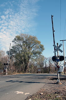 delaware, hudson railway, crossing, glenville, new, york., new york delaware and hudson, dandh, railroad, scotia, schenectady, new york, amtrak, rust, truss, trestle, mohawk river, sky, blue, clouds, trees, track, gravel, crossing gate, sign, tree, plant, nature, transportation, road, day, no people, street, technology, city, outdoors, railroad crossing, machinery, safety, sunlight, clear sky, railway signal, mode of transportation, crossing sign, 1080P, CC0, public domain, royalty free