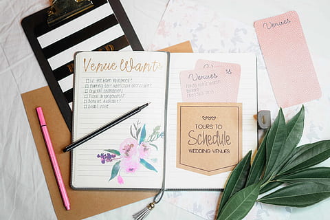 planners and papers, flatlay, notebook, pens, planner, plans, write, writing, text, publication, book, indoors, paper, high angle view, no people, still life, table, western script, communication, plant, flower, flowering plant, close-up, nature, leaf, plant part, wood - material, freshness, message, 5K, CC0, public domain, royalty free