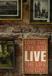 orange, white, quoted, wall decor, brick texture, brick wall, bricks, brickwork, cement, close-up, concrete, design, exhibition, frames, indoors, interior, interior design, picture frame, pictures, print, red bricks, rough, solid, surface, texture, wall, wooden, communication, text, western script, window, architecture, no people, built structure, day, sign, building exterior, building, wall - building feature, information, old, capital letter, transparent, brick, glass - material, consumerism, 2K