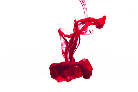 ink drop, white, photo, Backgrounds, Textures, Red, white background, studio shot, indoors, close-up, cut out, love, food and drink, motion, water, no people, splashing, ink, abstract, copy space, food, heart shape, swirl, positive emotion, flowing, valentine's day - holiday, pollution, 4K, CC0, public domain, royalty free