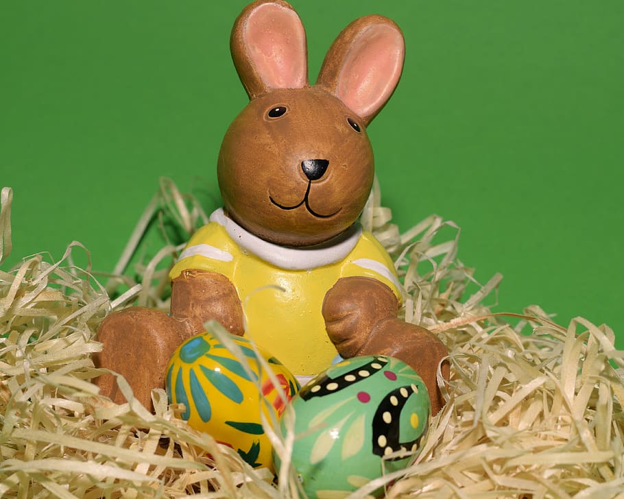 påske, hare, keramisk, Påske hare, dekoration, påskeæg, rede, fest, repræsentation, ferie, ingen mennesker, indendørs, æg, stilleben, tæt på, Kunst og håndværk, menneskelig repræsentation, legetøj, kreativitet, kanin - dyr, 4K