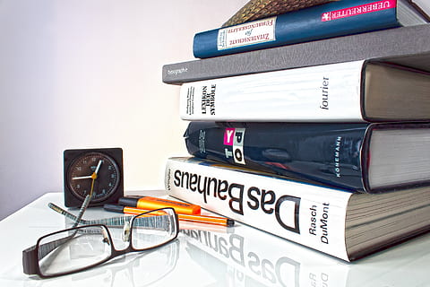 book stack, book, learn, read, literature, education, school, knowledge, stacked, research, study, stack, text, textbook, reading glasses, highlighter, alarm clock, glasses, eyeglasses, publication, no people, indoors, studio shot, communication, close-up, still life, business, law, document, finance, technology, group of objects, paper, government, small group of objects, 5K, CC0, public domain, royalty free