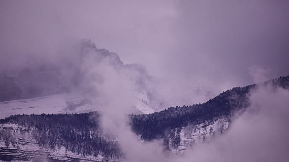 mountain, sky, cloud, snow, forest, tree, nature, background, wallpaper, hdwallpaper, fog, environment, scenics - nature, beauty in nature, landscape, no people, plant, cloud - sky, cold temperature, tranquil scene, winter, land, non-urban scene, tranquility, pine tree, smog, 4K, CC0, public domain, royalty free