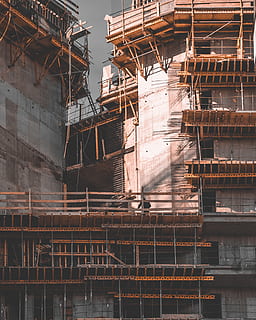 work-in-progress building, daytime, industry, architecture, built structure, building exterior, construction site, construction industry, development, scaffolding, no people, incomplete, day, building, metal, outdoors, factory, low angle view, old, residential district, staircase, ruined, home improvement, construction equipment, 4K, CC0, public domain, royalty free