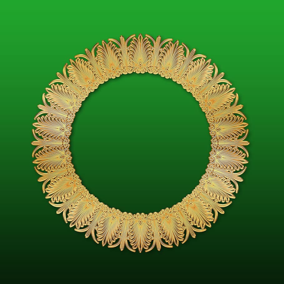 Rahmen, Rahmung, runden, Objekt, Textur, Grafik, grafisch, grüne Farbe, Studioaufnahme, drinnen, Muster, Geometrische Figur, Kreis, keine Leute, Design, Gelb, gestalten, kopieren sie platz, ausgeschnitten, farbiger Hintergrund, goldfarben, einzelnes Objekt, grüner Hintergrund, Kreativität, Kunst und Handwerk, Kunst, Nahansicht, aufwendig, leer, Luxus, 1080P