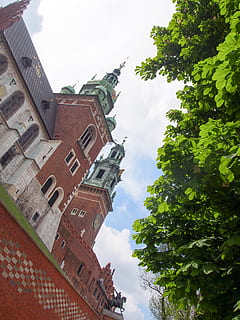 tower, architecture, building, clock tower, spire, steeple, brick, clock, bell tower, outdoors, arbour, garden, fort, castle, urban, neighborhood, analog clock, spoke, machine, campus, built structure, building exterior, sky, low angle view, nature, plant, tree, cloud - sky, no people, belief, religion, day, city, place of worship, history, the past, window, place, 4K, CC0, public domain, royalty free