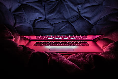 gray, laptop computer, turned, technology, wireless technology, connection, communication, computer, one person, laptop, indoors, bed, internet, portability, real people, midsection, computer network, furniture, red, textile, men, close-up, using laptop, keyboard, warm clothing, 5K, CC0, public domain, royalty free