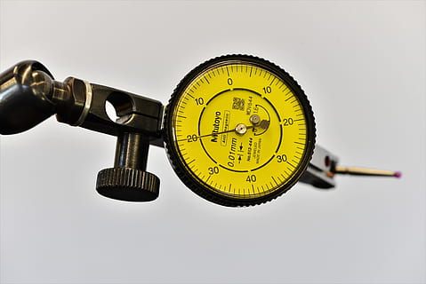 gauge, button, probe, keys, measure, tool, tooling, craft, clock, pointer, accuracy, arm, probe tip, studio shot, indoors, no people, white background, close-up, technology, instrument of measurement, equipment, single object, black color, still life, metal, yellow, measuring, antique, watch, time, meter - instrument of measurement, 5K, CC0, public domain, royalty free