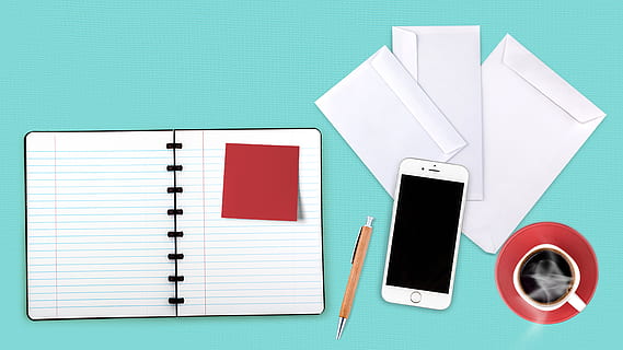 carnet, Remarques, lieu de travail, enveloppes, stickies, café, téléphone portable, téléphone intelligent, stylo, travail, Bureau, écrire, entrer, Remarque, le poster, note, notes autocollantes, accessoires de bureau, note collante, bloc-notes, bloc note, la communication, La technologie, dispositif d'information portable, papier, Technologie sans fil, directement au-dessus, fond coloré, espace de copie, personne, blanc, table, journal intime, à l'intérieur, cahier à spirale, lien, fournitures de bureau, fond vert, 4K, CC0, domaine public, libre de droits
